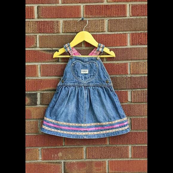 18M Vintage OshKosh Overall Dress, Heart Bib with Adjustable Straps, Early 2000s - Picture 2 of 6